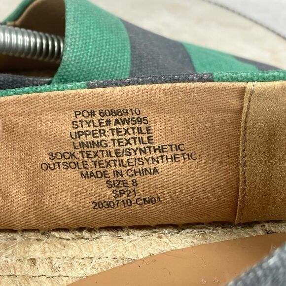 J. Crew Slip On Espadrille Flat Shoes 8 Navy Blue Green Striped Canvas Loafers - Picture 13 of 13